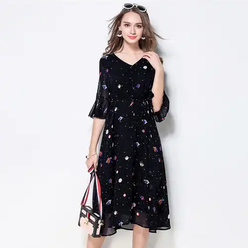 大码女孩的夏天,雪纺蕾丝裙清凉藏肉,心机显瘦轻时尚