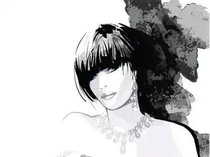 简约现代插画手绘美女黑白装饰画图片素材效果图下载其他大全特殊材质编号17897111