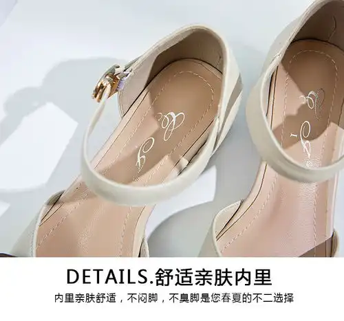 小童马凉鞋女春夏新款真皮包头粗跟中跟女鞋韩版玛丽珍鞋中空鞋