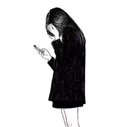 手绘头像女生黑白背影北