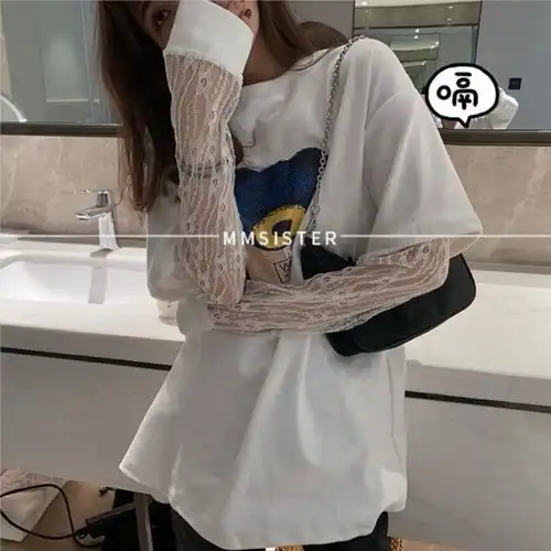 2020春夏新款假两件t恤女韩版洋气拼接宽松学生短袖薄款网纱上衣