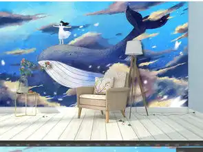 北欧简约蓝天鲸鱼与女孩背景墙图片设计素材高清psd模板下载151.46mb图案壁纸大全