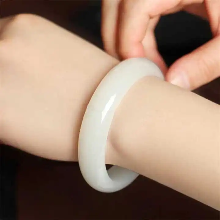 新疆和田玉手镯女玉石天然镯子白玉古风学生韩版简约送闺蜜带证书,一品好特惠