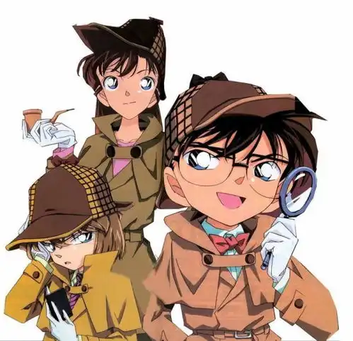 柯南一人穿福尔摩斯衣服拿个放大镜回头