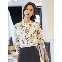 施悦名秋季飘带桑蚕丝上衣女2019新款气质时尚欧美风缎面真丝衬衫a