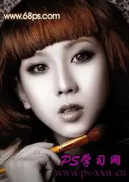 ps调制灰调金色美女头像照片2