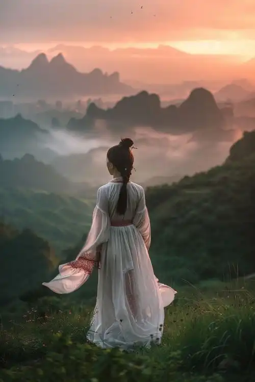 自然风景趣味女孩背影摄影图下载至来源处