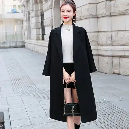 怡蓝风衣女中长款毛呢外套2019秋季过膝系带韩版外套显瘦气质女图片大全邮乐官方网站