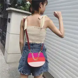 欧美风金属链条便携马鞍包时尚单肩包手提斜跨包潮女包607pphcpj
