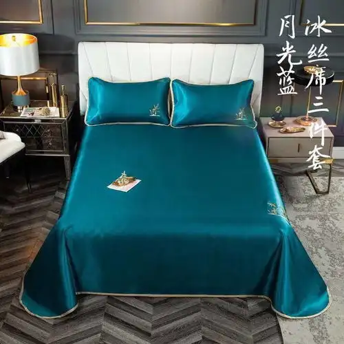 百丽牧貂冰丝凉席床单款冰凉丝滑裸睡夏凉席夏季北欧风简约双人纯色三件套