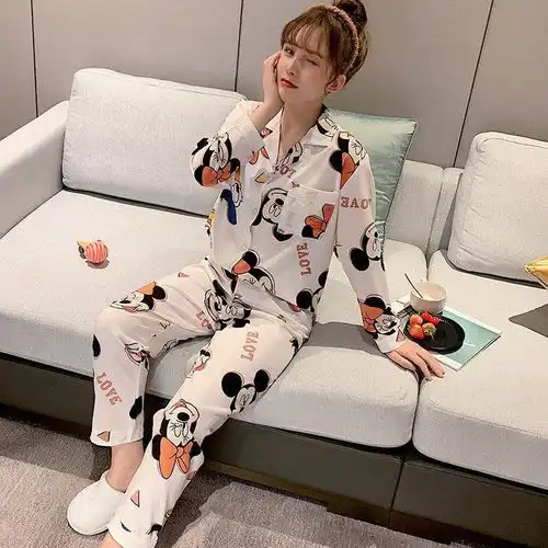 新款ins风睡衣女春秋季长袖套装夏季网红甜美卡通学生家居服薄款