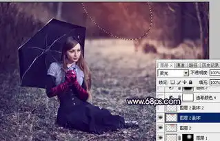 调出唯美紫红色草地美女照片的ps教程