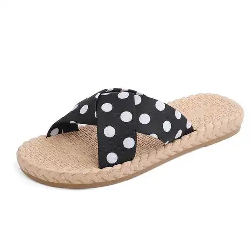 凉拖鞋女夏外穿2020新款平底波点少女心鞋子防滑一字拖沙滩鞋