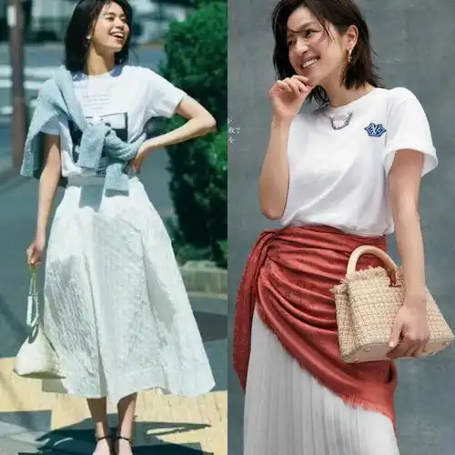 40女人的春夏首选白色t恤半裙,简约而不凡,绽放无限魅力