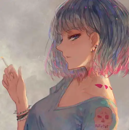 女生抽烟头像黑白动漫情