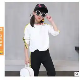 新款中大童休闲卫衣儿童运动两件套12岁秋款女童时尚织带套装兔制包邮