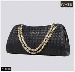 金狐狸新款时尚链条女包头层羊皮编织包包欧美真皮女士单肩斜挎包