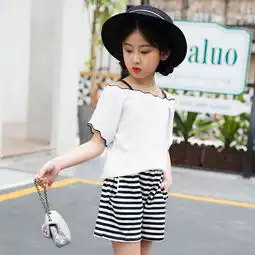 2019春季韩版女童一字肩吊带套装中大儿童运动短裤套装