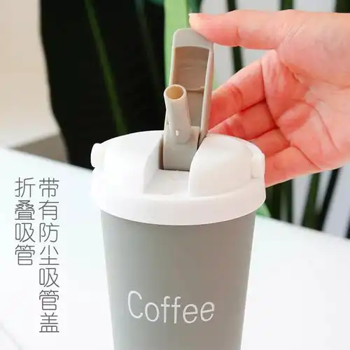 韩版保温杯500ml少女学生简约文艺带吸管水杯子便携创意网红可爱