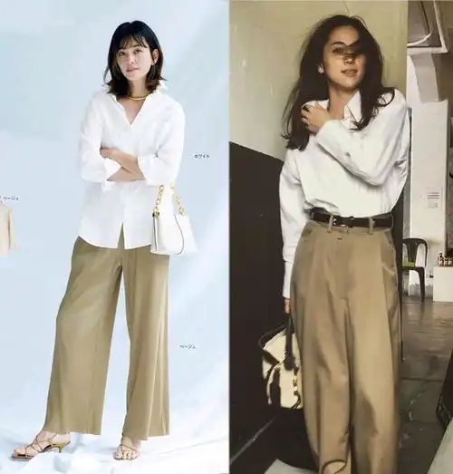 衬衫阔腿裤不愧是大女人时髦组合,4种风格搭配,真绝