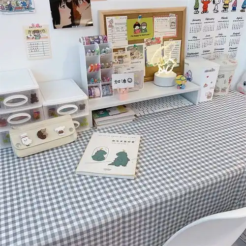 网红ins少女心书桌布摆拍背景布北欧格子台布布艺摆地摊布野餐布