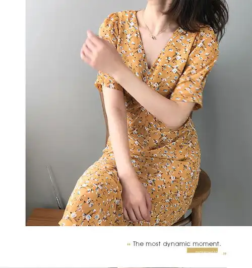 施悦名2021夏季新款法式优雅雪纺碎花裙女短袖中长款打底连衣裙a