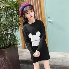 女童针织衫毛衣中长款卡通图案长袖圆领套头时尚2018秋冬季