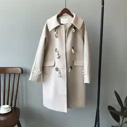 施悦名2019冬季新款毛呢大衣女韩版宽松加厚牛角扣外套a