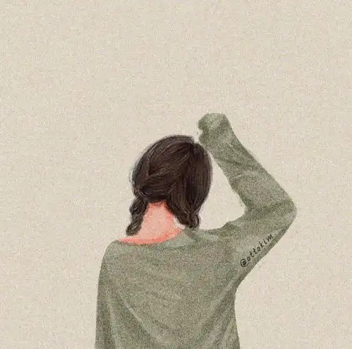手绘头像女生黑白背影孤