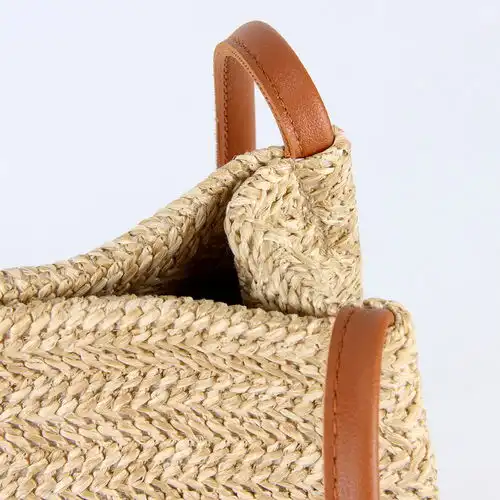 韩国官网同款休闲单肩草编包ins夏季新款百搭水桶型托特手提女包271427cm福卡商城