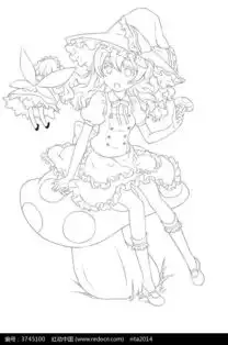 精灵和小女孩线描图片免费下载编号3745100红动网