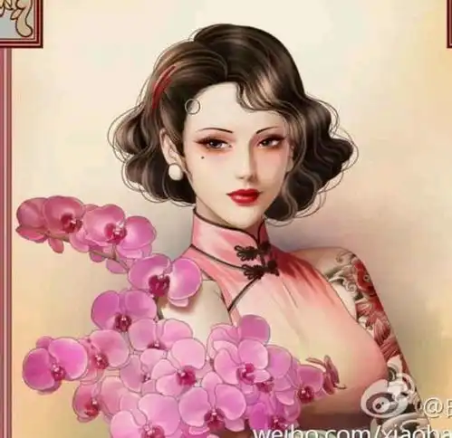 民国旗袍古风手绘插画绘图美女