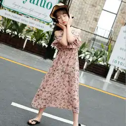 efoshm女童长裙2019新款女童露肩连衣裙中大童雪纺连衣裙沙滩裙公主裙上衣碎花裙子米白色160cm蜜芽,中国领先的进口母婴限时特卖商城