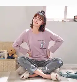 伊索儿新秀春秋纯棉长袖长裤套装卡通甜美少女家居服4679