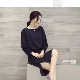 jeanesunp秋装新款女一字肩连衣裙韩版显瘦气质宽松中长款收腰复古裙子