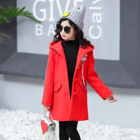 2017新款儿童毛呢加厚外套女童中长款风衣秋季冬装女孩装呢子大衣图片大全邮乐官方网站