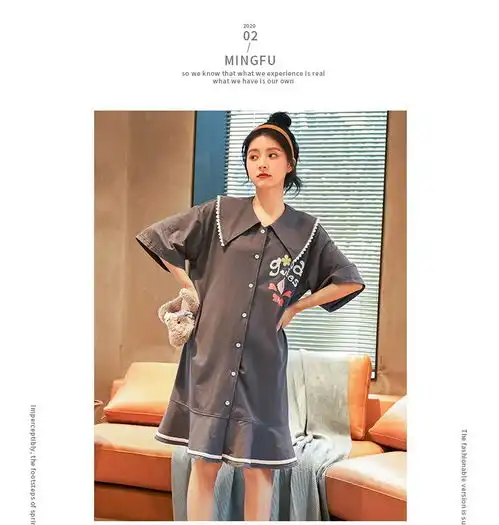 睡衣女夏季纯棉韩版大码中长款睡裙甜美少女公主风卡通薄款家居服