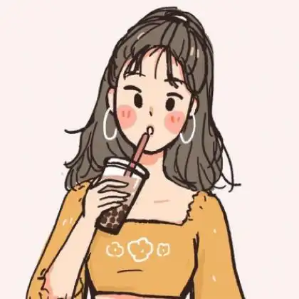 手绘好看卡通女生头像低着头噙着笑的温柔