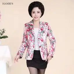 瀚瑞ol碎花小西装女装加肥加大西装领外套新款免烫女装西服1615084