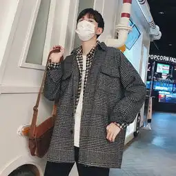 潮流男装批发2018秋冬港男士港风呢料格子休闲夹克外套呢大衣青少年大码上衣