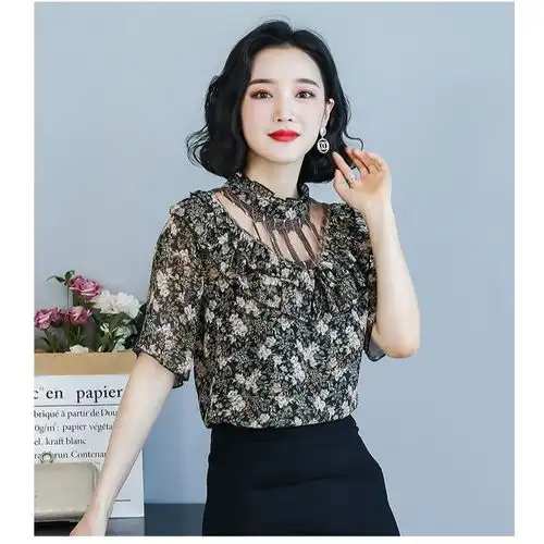 碎花雪纺衫女短袖2020夏装新款上衣时尚宽松女士夏季洋气短袖衫潮