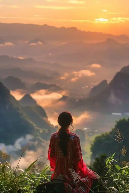 自然风景甜美女孩背影摄影图下载至来源处