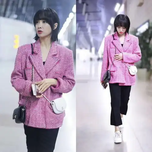 宋茜真时髦妹妹头展现高级少女感,双色挎包壕气十足