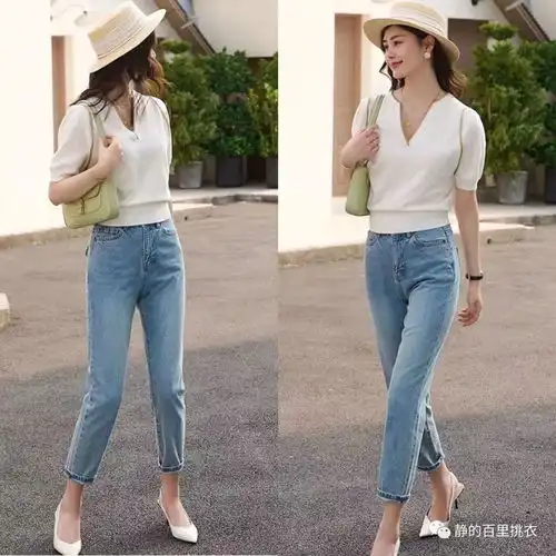 针织衫和牛仔裤都选择冷色调,温柔而又让人心旷神怡,学会针织衫穿搭,温柔一整个夏季