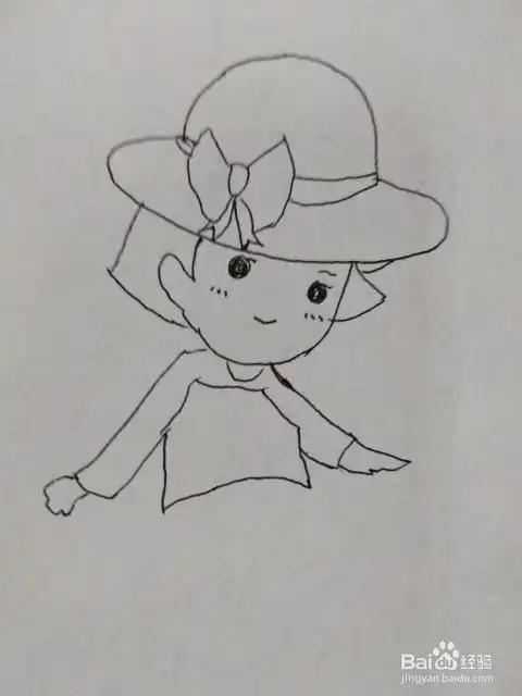 戴帽子小女孩的简笔画方法
