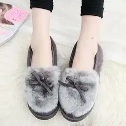 艾微妮avini蝴蝶结加厚棉鞋平底甜美毛毛鞋学生冬季保暖雪地靴面包鞋蜜芽