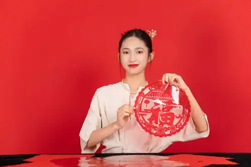 剪纸剪窗花新年龙年春节美女人物摄影图广告素材下载至来源处