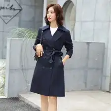 纯色双排扣中长款风衣修身显瘦舒适柔软淑女气质优雅百搭