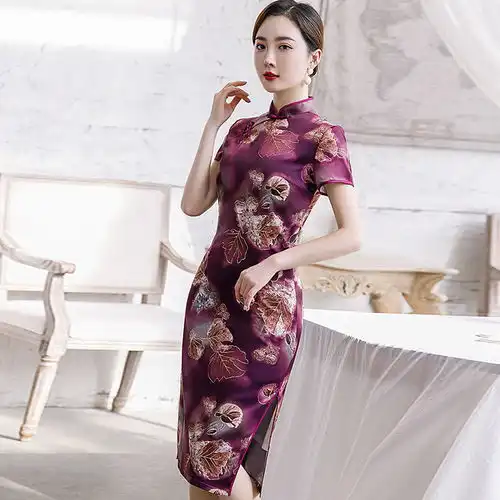 复古丝绸旗袍女2020新款中年女装夏季妈妈中国风气质连衣裙中老年