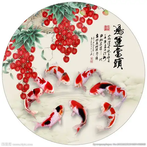 鸿运当头富贵有余圆形装饰画图片